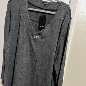 NWT FOLUNSI GRAY LONG SLEEVE V-NECK BLOUSE SZ 3X